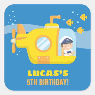 Cuadrada Capitán submarino Under del muchacho los pegatina