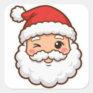 Cuadrada Cara de Santa Claus Adorable Pegatina de Navidad