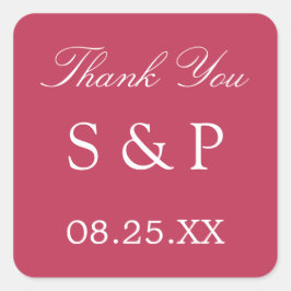 Cuadrada Carmine Magenta Wedding Favor Gracias Pegatina