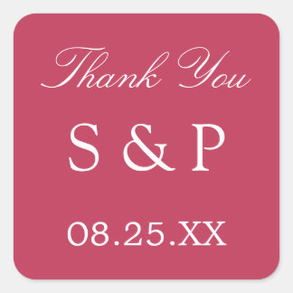 Cuadrada Carmine Magenta Wedding Favor Gracias Pegatina