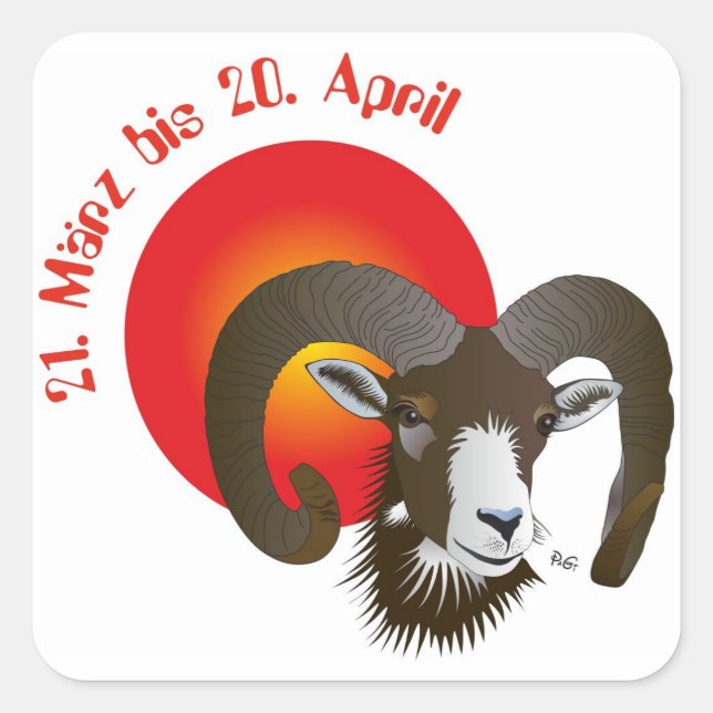 Cuadrada Carnero - signo del zodíaco pegatina (Anverso)