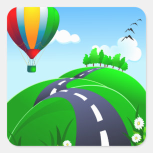 Cuadrada Carretera de Hilly con globo, pegatina