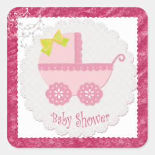 Cuadrada Carrito para bebés Es un Pegatina de Baby Shower r