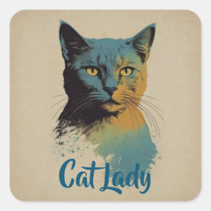 Cuadrada Cat Lady Pegatina
