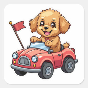 Cuadrada Cavapoo, Pegatina Kawaii, en un auto de juguete