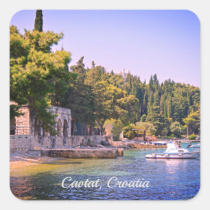 Cuadrada Cavtat, Croacia View of Beach Pegatina