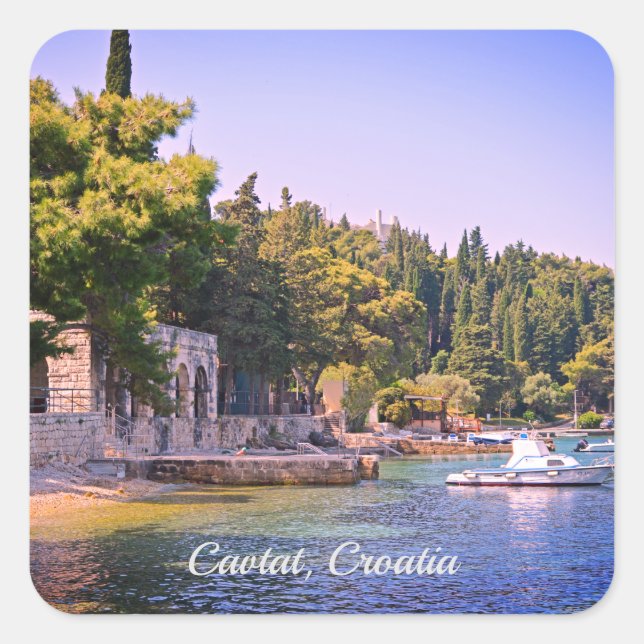 Cuadrada Cavtat, Croacia View of Beach Pegatina (Anverso)