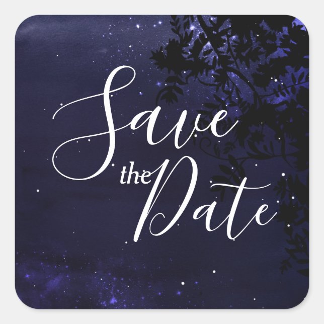 Cuadrada Celestial Starry Night Save the Date Pegatina (Anverso)