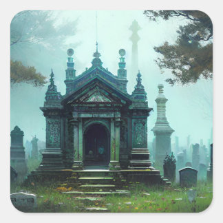 Cuadrada Cementerio de mausoleo del Pegatina de Halloween