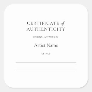 Cuadrada Certificado de autenticidad para Pegatina de arte