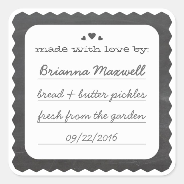 Cuadrada Chalkboard Hearts Food Gift Label Pegatina cuadrad (Anverso)