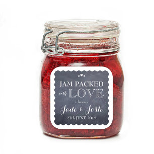 Cuadrada Chalkboard Hearts Wedding Favor Jam Jar Pegatina