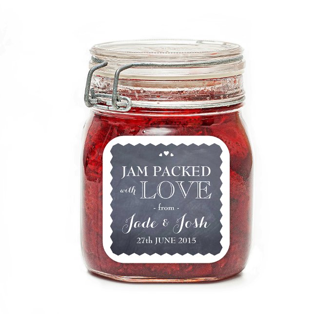 Cuadrada Chalkboard Hearts Wedding Favor Jam Jar Pegatina (Subido por el creador)