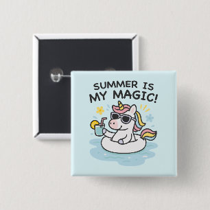 Cuadrada Chapa divertida “Summer is my magic” con unicornio