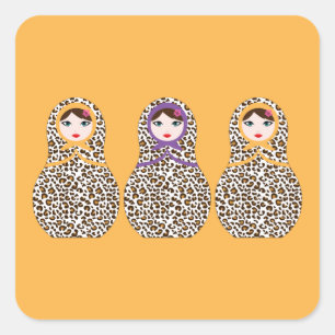 Cuadrada Cheetah Print Matryoshka Pegatina