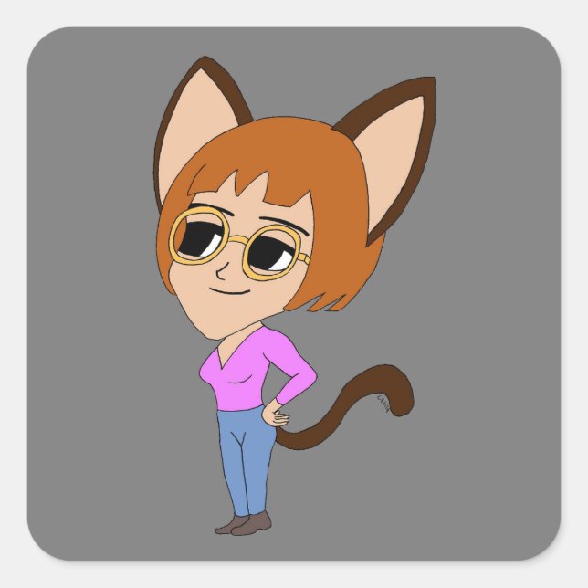 Cuadrada chibi catgirl square pegatina (Anverso)