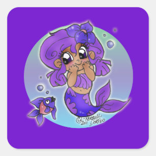 Cuadrada Chibi Mermaid Pegatina