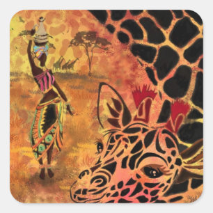 Cuadrada Chica africano y Pegatina de amigos de jirafa
