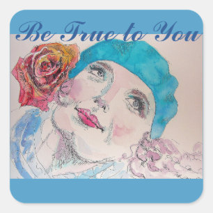 Cuadrada Chica con Red Rose Beret Sé fiel a tu Pegatina