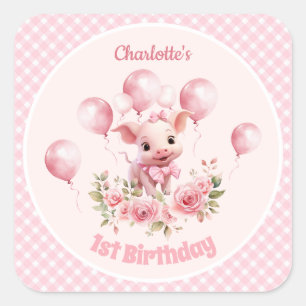 Cuadrada Chica de la Granja Rosa Cute Piggy Primer Pegatina