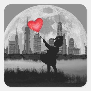 Cuadrada CHICA de luna llena de NUEVA YORK con Pegatina de