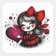Chica de San Valentín Arte Pegatina de 3 Pulgadas