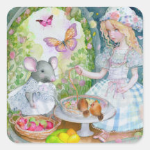 Chica en el jardín con amigos pegatina de bala