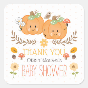 Cuadrada Chica gemela Calabaza Baby Shower Gracias Pegatina