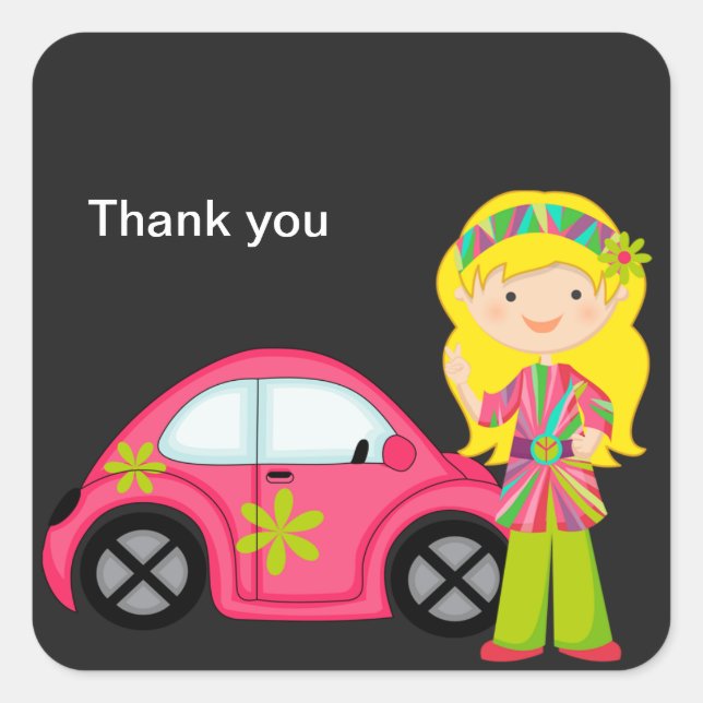 Cuadrada Chica hippie con Pegatina buggy rosa Ho (Anverso)