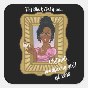 Cuadrada Chica negro ama al Pegatina obstinado de cabeza fu