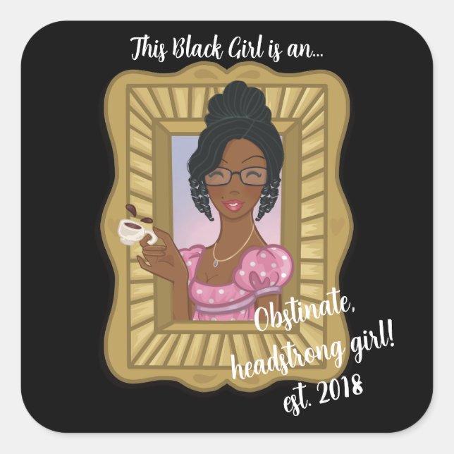 Cuadrada Chica negro ama al Pegatina obstinado de cabeza fu (Anverso)