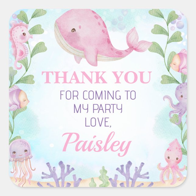 Cuadrada Chicas de ballenas rosadas bajo el Pegatina de cum (Anverso)