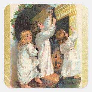 Cuadrada Chicas de la época colgando Navidades Pegatina de