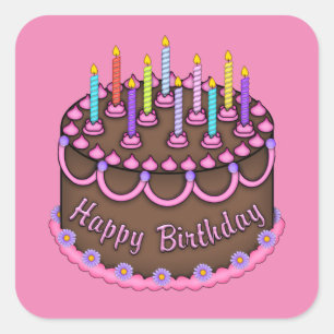 Cuadrada Chicas de pastel de cumpleaños rosado pegatina fie