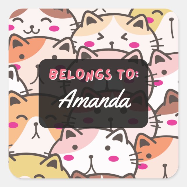 Cuadrada Chicas personalizados PERTENECEN AL Pegatina Cat S (Anverso)