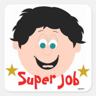 Cuadrada Chico riéndose Pegatina del Super Trabajo del Pelo