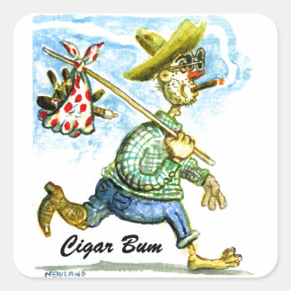 Cuadrada Cigar Bum Pegatina con muchas opciones de diseño
