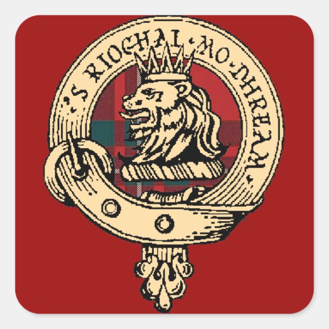 Cuadrada Clan Gregor Badge Tartan Pegatina Red (Anverso)