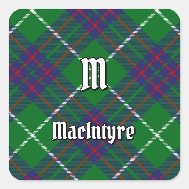 Cuadrada Clan MacIntyre Hunting Tartan Square Pegatina (Anverso)