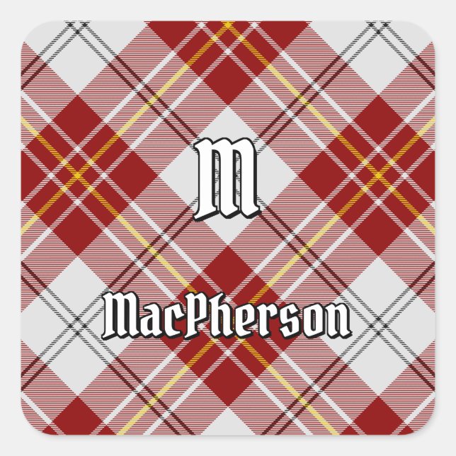 Cuadrada Clan MacPherson Red Dress Tartan Square Pegatina (Anverso)