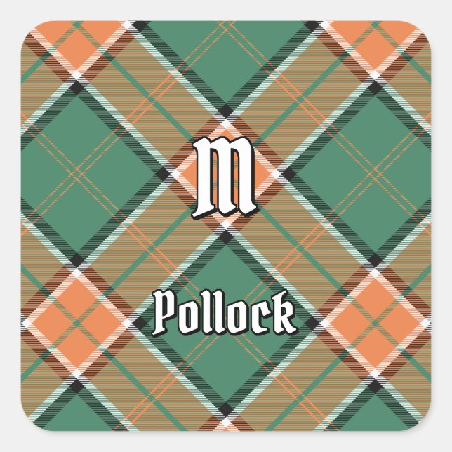 Cuadrada Clan Pollock Tartan Square Pegatina (Anverso)