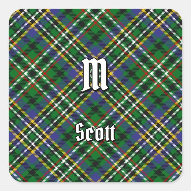 Cuadrada Clan Scott Green Tartan Square Pegatina (Anverso)