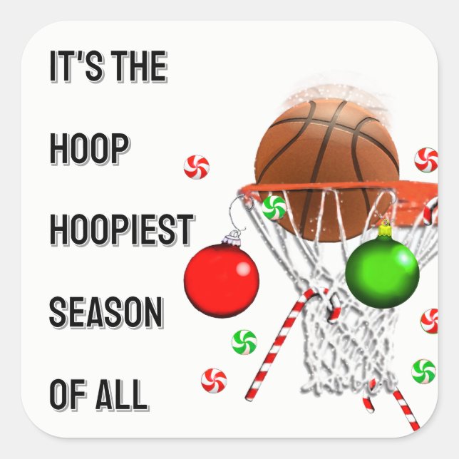 Cuadrada Clásico de Navidad de Baloncesto Pegatina Redonda (Anverso)