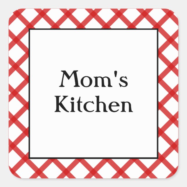 Cuadrada Cocina de Mamá Pegatina Personalizada de Frase en  (Anverso)