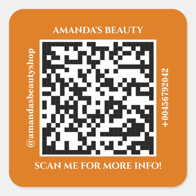 Cuadrada Código QR Nombre promocional Naranja Web Pegatina  (Anverso)