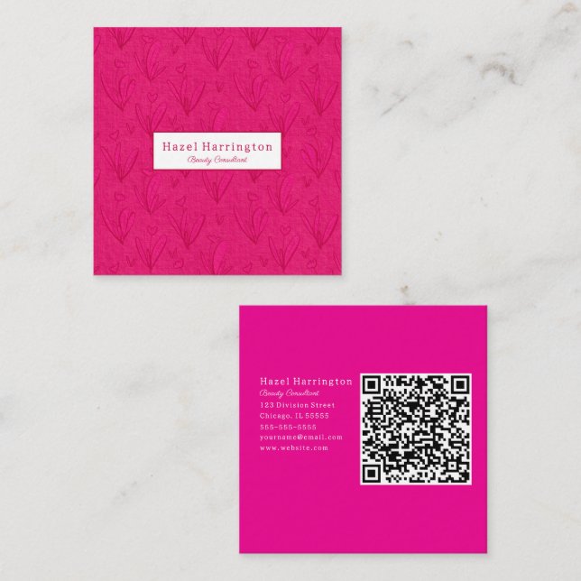 Cuadrada Código QR rosa caliente Cuadrado tarjeta de visita (Anverso / Reverso)