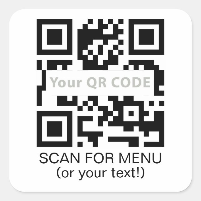 Cuadrada Código Qr y pegatina de texto personalizado (Anverso)