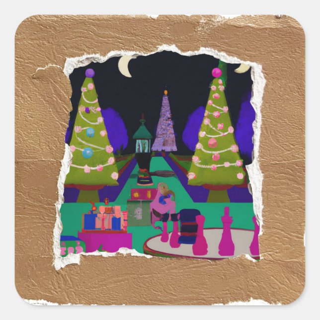 Cuadrada Collage pegatina de árbol de Navidad (Anverso)