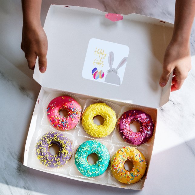 Cuadrada Colorido Pegatina conejo de Pascua (Subido por el creador)