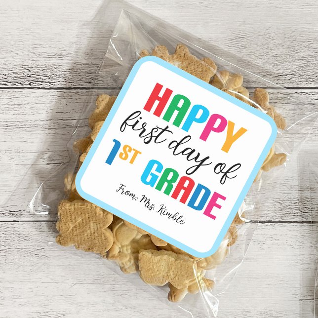 Cuadrada Colorido Pegatina de primer grado (plaza) (Subido por el creador)